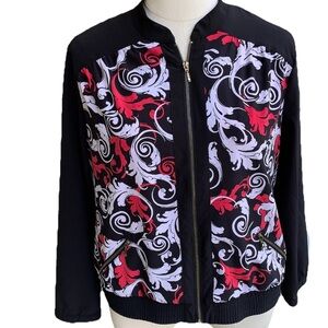 Chicos Zenergy 3 (US XL) Bomber Jacket  Lightweight Mixed Print Black Floral